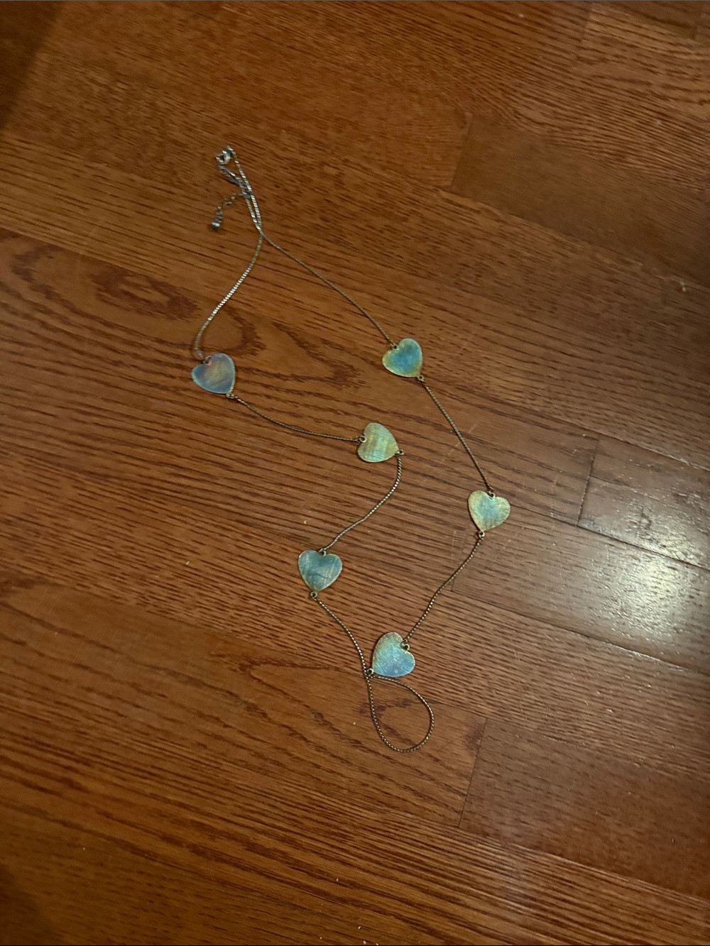 Heart Pendant Station Necklace in Iridescent Blue by